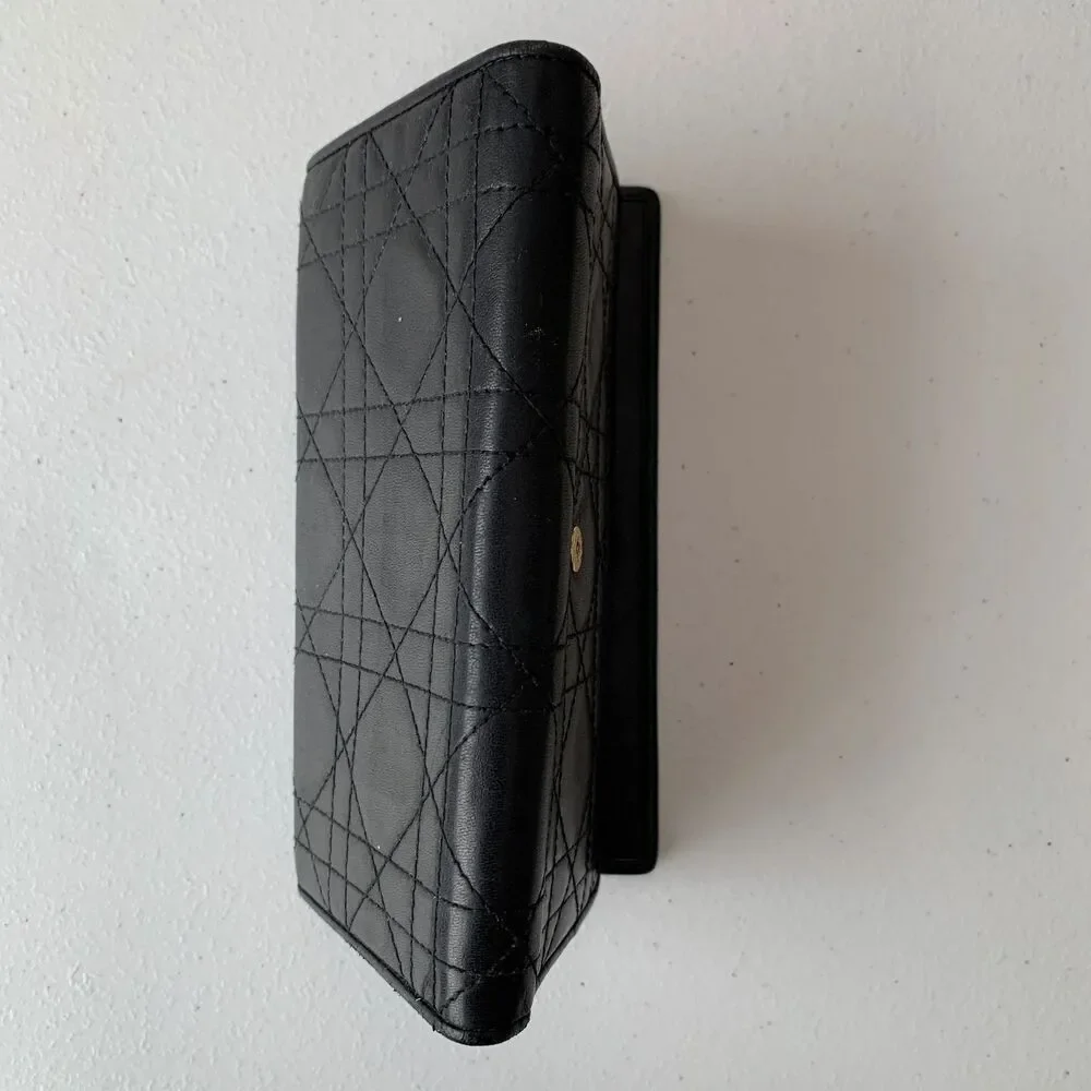Christian Dior cannage Black leather long wallet authentic with COA